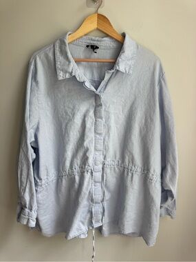 DKNY Light Blue Button-Front Shirt Jacket #dkny #drawstring
